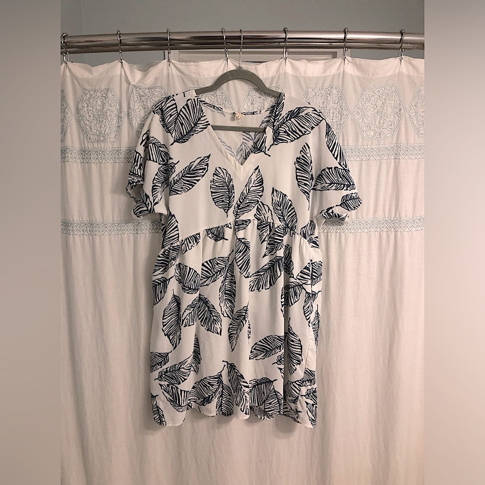 Blue and white palm print tunic beach dress
